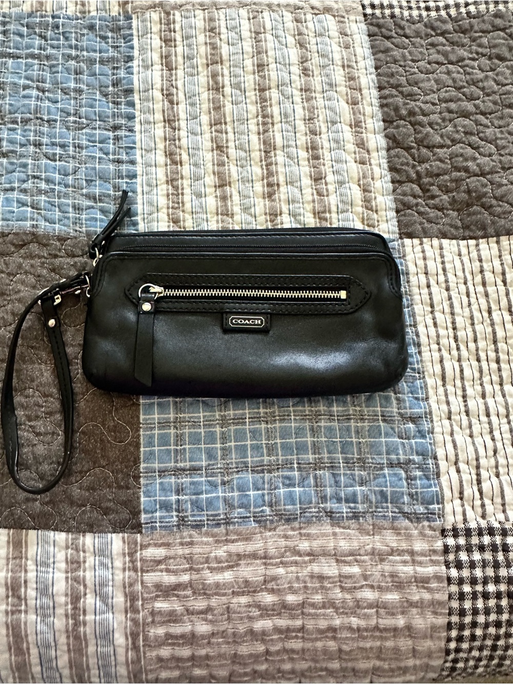 Coach Black Leather Wallet with Embossed Creed Patch